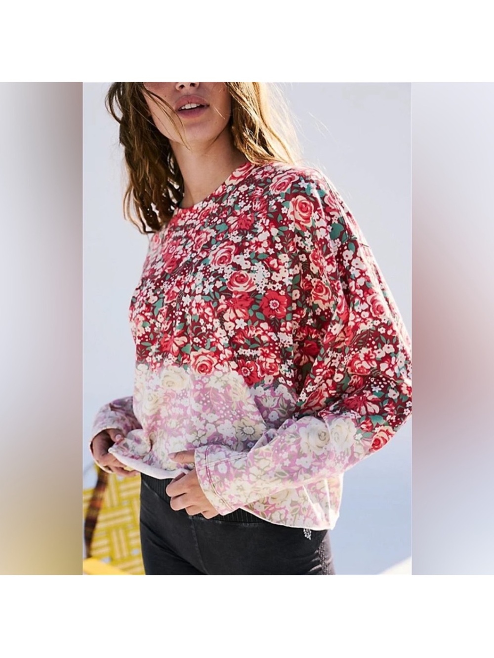 Free People MOVEMENT Inspire Floral Printed Layer Faded Poppy‎ Red Size Small - Picture 2 of 11